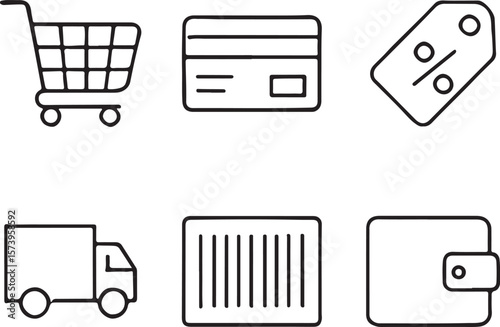 Collection of Simple Icons Representing E Commerce Services and Shopping Elements