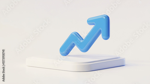 3D Blue Upward Arrow Icon on White Square Base with Rounded Corners