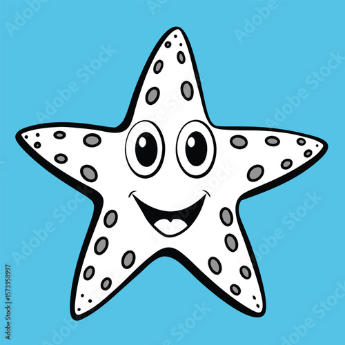 Smiling white starfish with grey spots cartoon happy