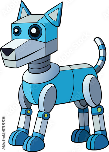 Adorable Blue Robotic Canine Companion Character Design