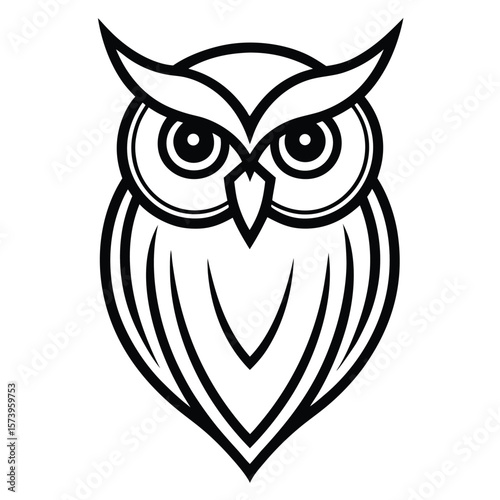 Stylized black owl head with large eyes bird animal