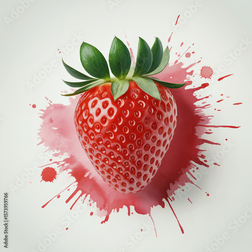 Artistic Strawberry with Watercolor Splash on White Background