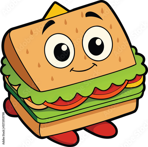 Happy Sandwich Character with Cheese and Lettuce