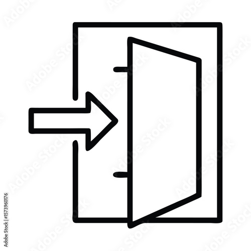 Door with arrow symbol indicating entrance pointing towards open entryway simple illustration