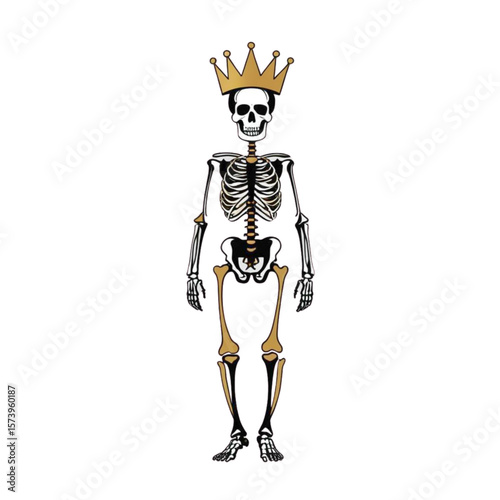 Stylized skeleton wearing a golden crown 