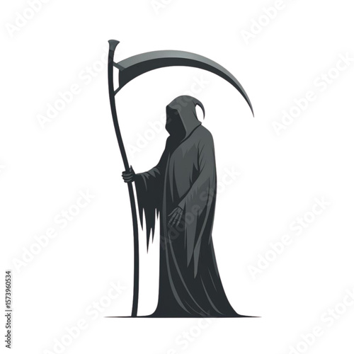 Grim reaper with scythe standing against a full moon silhouette