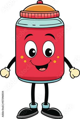 Cartoon Jar Character with a Happy Smiling Face Standing Upright and Ready for Fun Activity