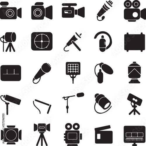 Filmmaking Equipment Icons Cameras, Microphones, Lighting, and More