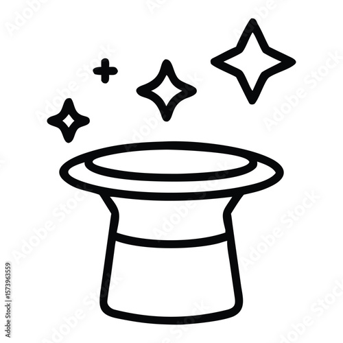 Magic hat illustration with sparkling star symbols and cross sign for magical concepts