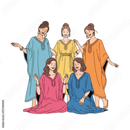 Vector set of women wearing tunic clothes