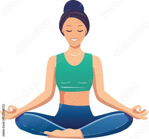 Calm woman doing yoga pose, line art flat vector for zen and mind rest