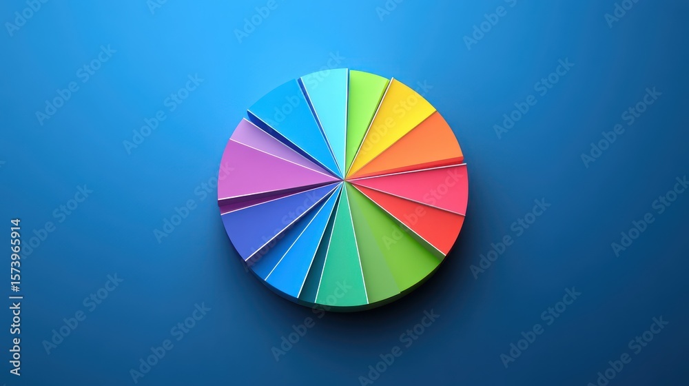 Fototapeta premium Colorful pie chart data analysis on blue background