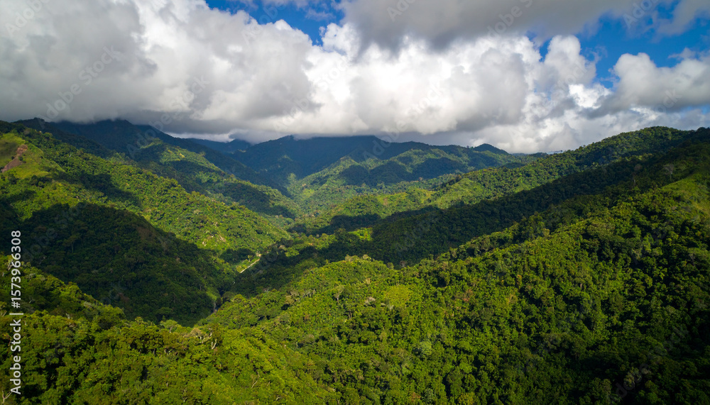 Obraz premium Dramatic Mountain Wilderness Landscape Shrouded in Morning Clouds - Epic Adventure Destination