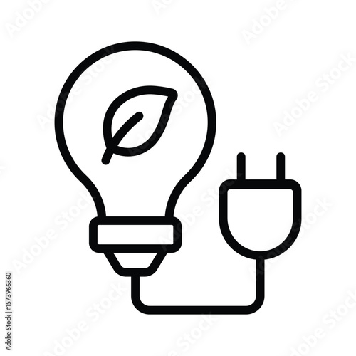 Light with plug and leaves is denoting eco power concept, line icon