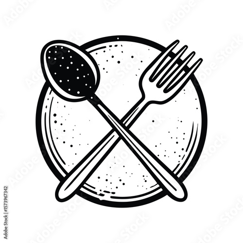 Spoon and fork crossed on plate cutlery