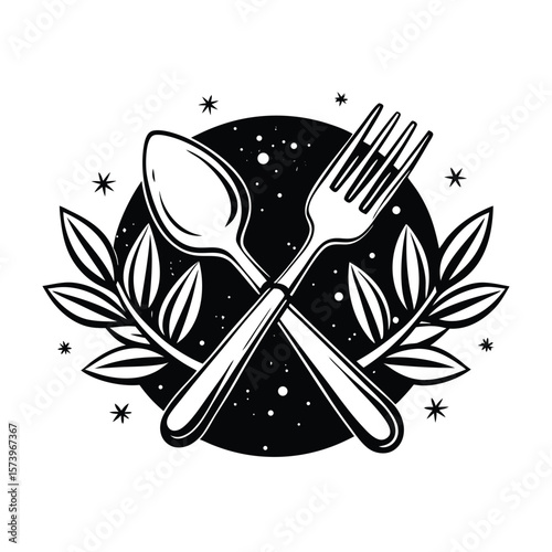 Spoon fork laurel wreath emblem cutlery eating