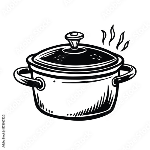 Black and white cooking pot with steam kitchenware