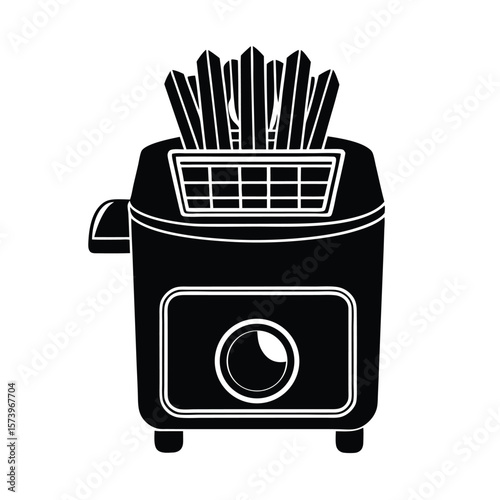 Black and white icon of a fryer with french fries food