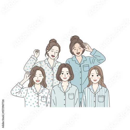 Vector set of women wearing pajamas