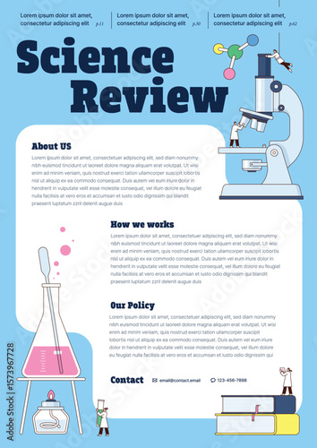 Scientific Laboratory Research or Experiment Process. Scientists Characters Working with scientific equipment. Poster, notice template.