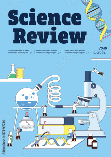 Scientific Laboratory Research or Experiment Process. Scientists Characters Working with scientific equipment. Book cover, Poster template