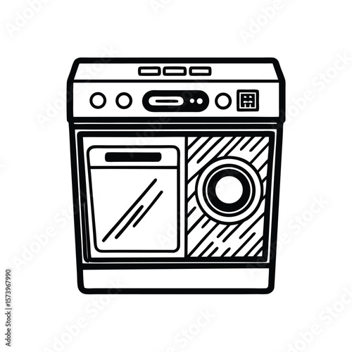 Black and white line art of a dishwasher appliance