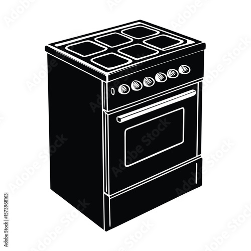 Black and white line icon of a stove oven cooking