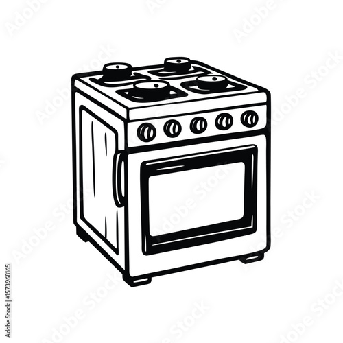 Black and white line icon of a stove oven cooking