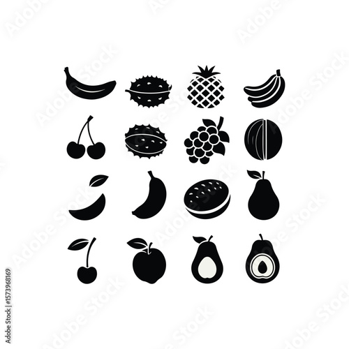 set of fruits and vegetables icons.