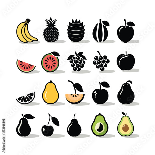 set of fruits and vegetables icons.
