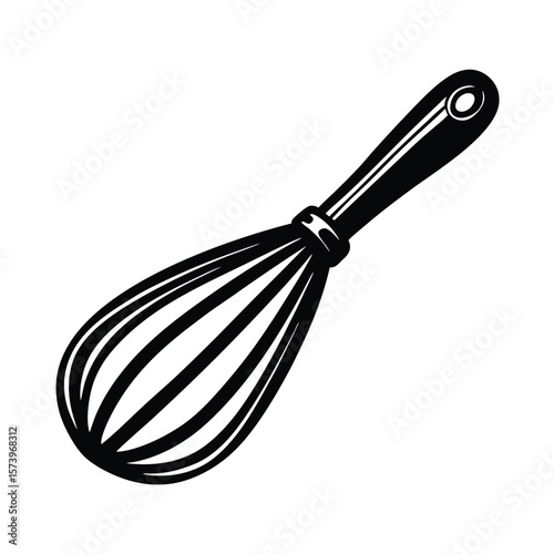 Black and white line icon of whisk kitchen utensil