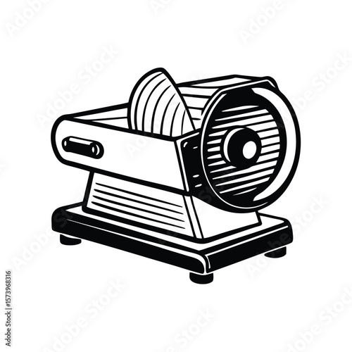 Black and white meat slicer icon kitchen appliance