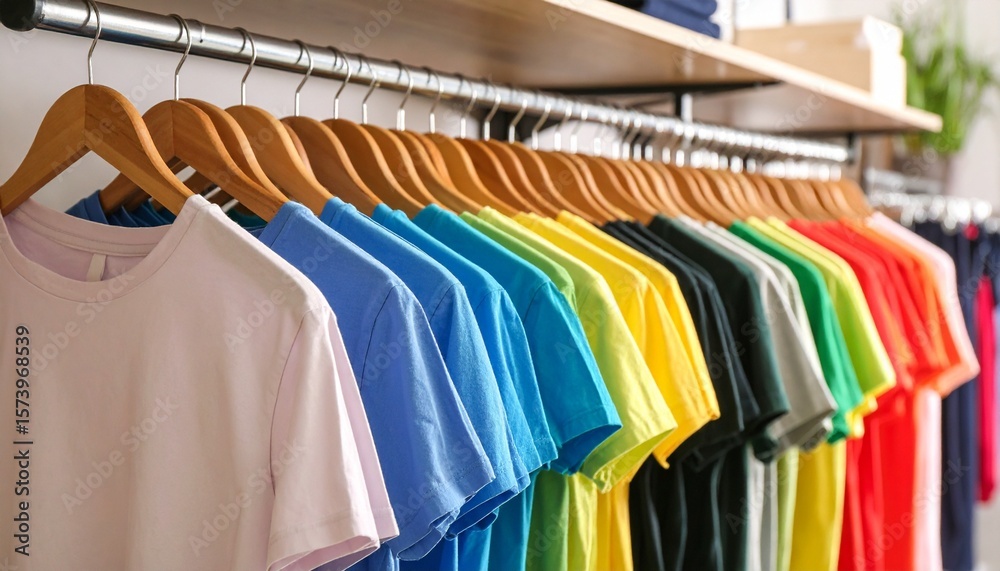 Fototapeta premium colorful clothes on hangers in shop