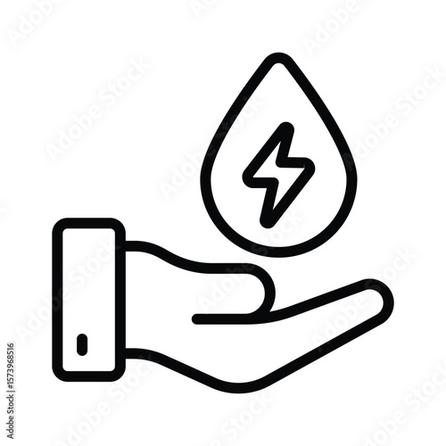 Drop with bolt depicting the concept of water energy, outline icon