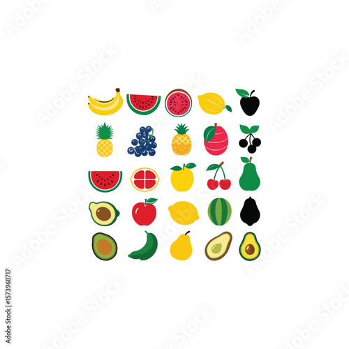 set of fruits and vegetables icons.