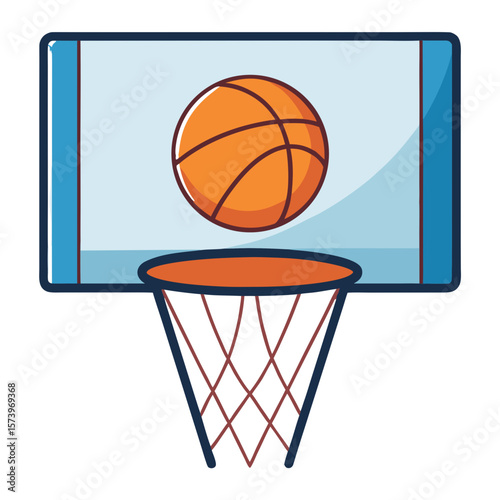 Cartoon Basketball Hoop Swish Vector - Bold Flat PNG Illustration