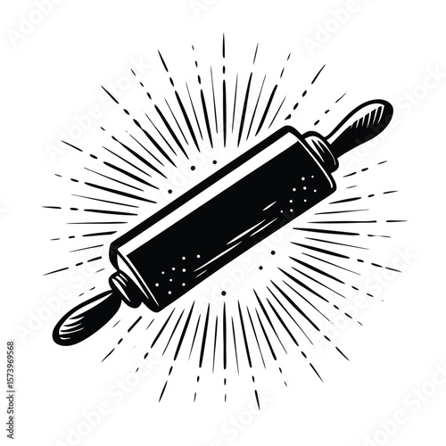 Black rolling pin with radiating lines baking cooking