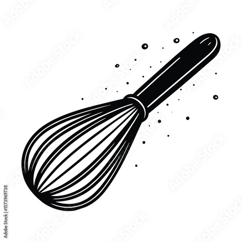 Black whisk outline with scattered dots kitchen utensil
