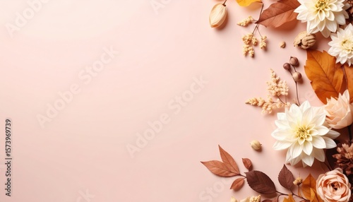 Autumn floral arrangement studio background high-quality photography soft colors top-down view aesthetic decor inspiration for seasonal celebrations
