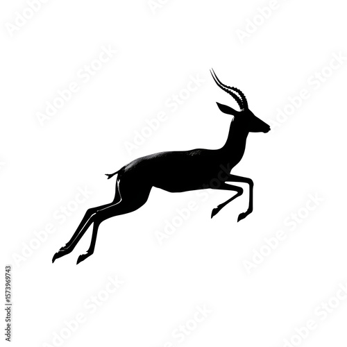  Silhouette of gazelle sprinting in dynamic leap with limbs stretched, isolated on transparent background