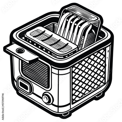 Black white fryer icon line art