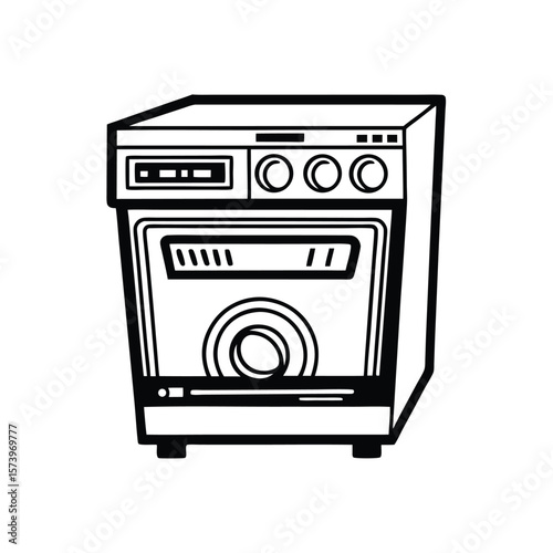 Commercial dishwasher line art kitchen appliance cleaning