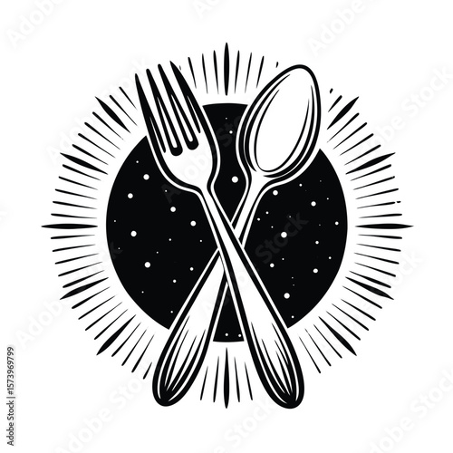 Crossed fork and spoon black and white icon cutlery