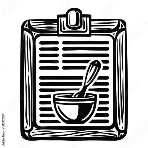 Recipe clipboard with bowl and spoon cooking