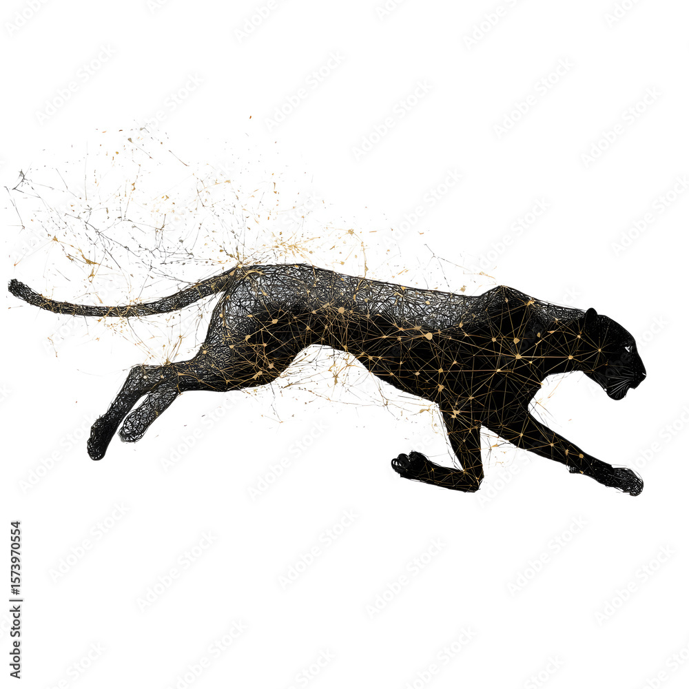 Fototapeta premium Silhouette of jungle predator mid-pounce isolated on transparent background