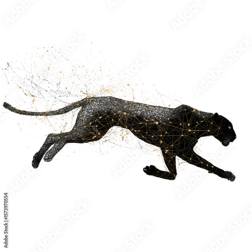  Silhouette of jungle predator mid-pounce isolated on transparent background