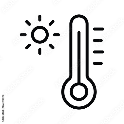 Thermometer with sun denoting hot temperature concept, line icon