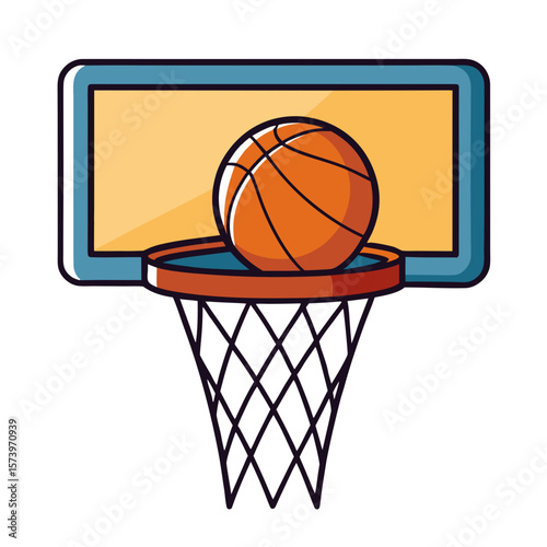 Cartoon Basketball Hoop Swish Vector - Bold Flat PNG Illustration