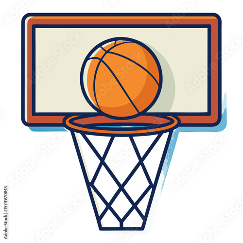Cartoon Basketball Hoop Swish Vector - Bold Flat PNG Illustration
