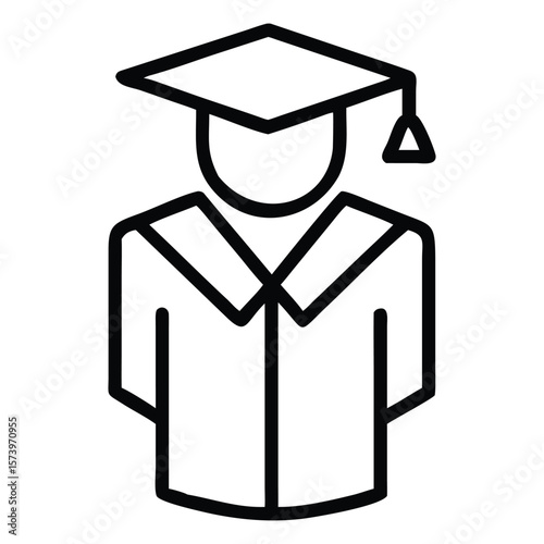 Simple outline illustration depicting a graduate student in academic graduation attire